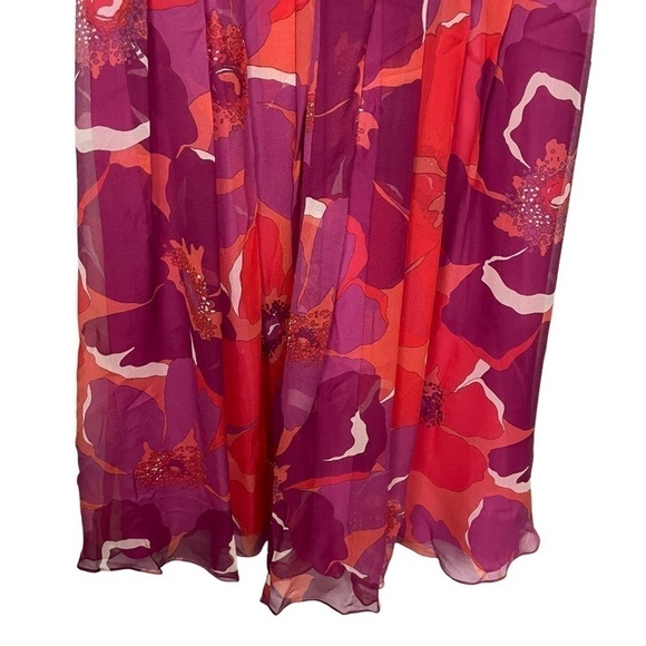 JONES New York 100% Silk Jewel Tone Hibiscus Floral Fit Flare Party Dress, 10 - Picture 3 of 8